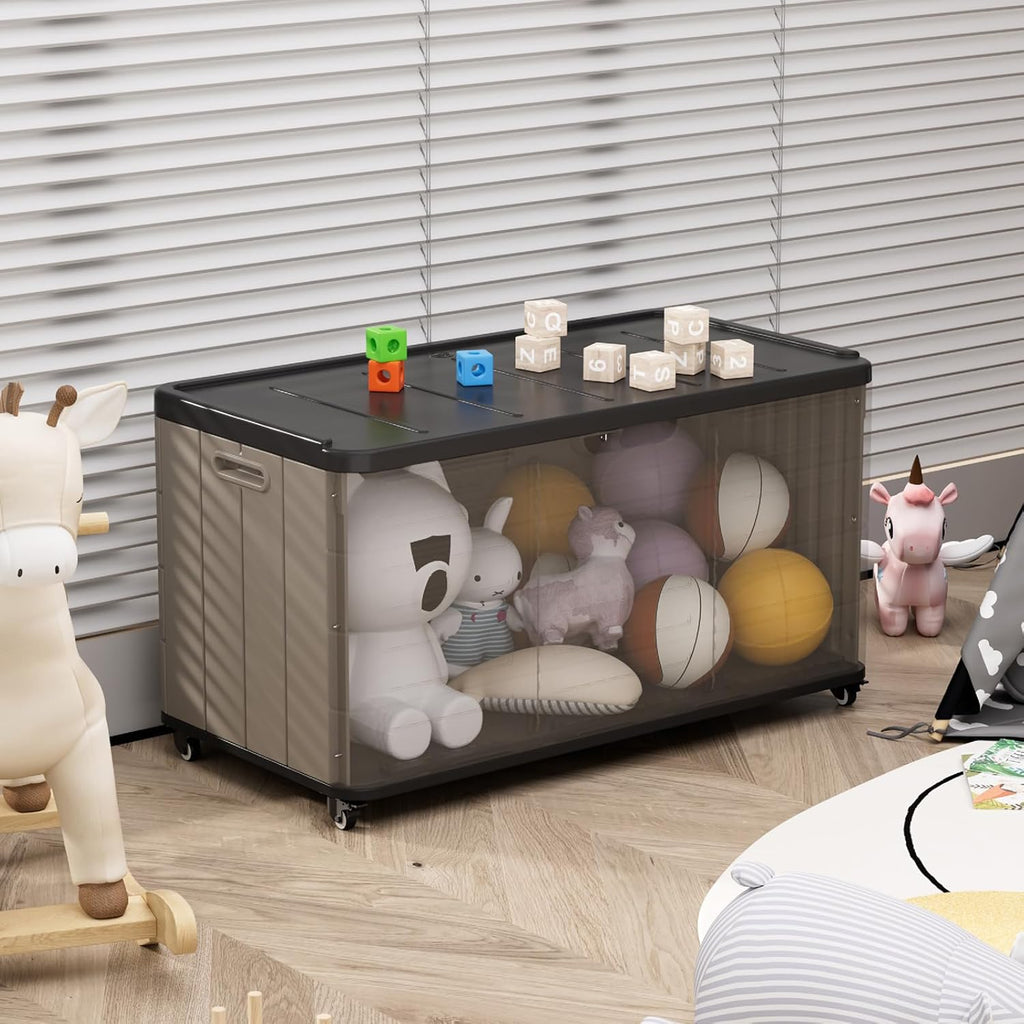 ZZM 110 Gallon Outdoor Deck Box with Wheels, Waterproof Resin Storage Cabinet for Patio Cushion and Tools, Lockable Storage Box, Coffee