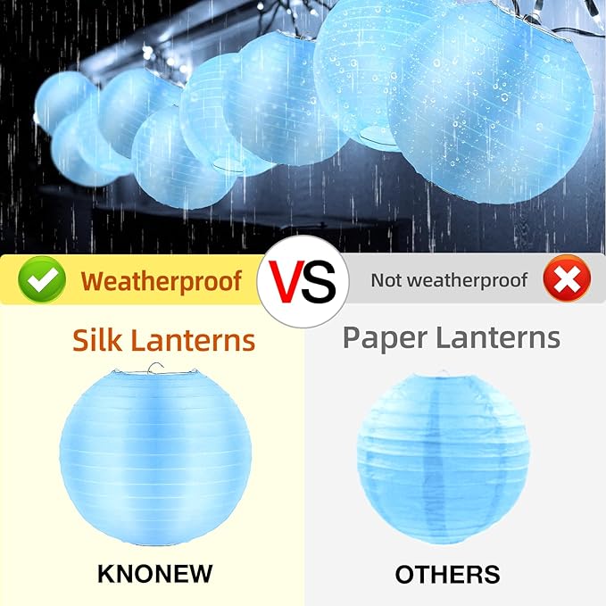 10 Pack Outdoor Silk Lanterns Decorative, 10inch Waterprooof Outside Indoor Chinese Hanging Round Lanterns for Weddings, Birthdays, Parties Decoration(Blue)