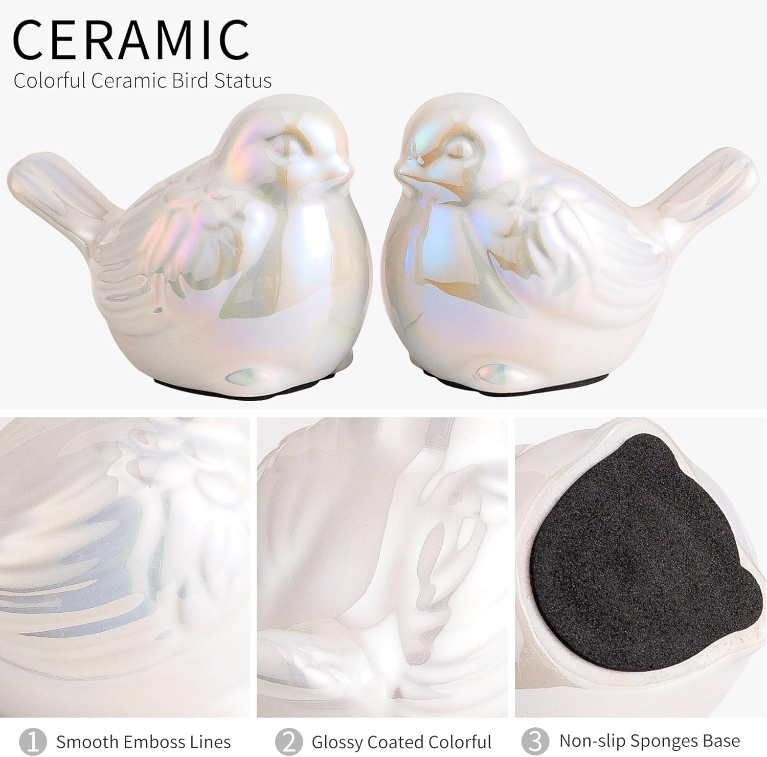 Set of 2 Colorful White Small Birds Statues Home Decor Modern Boho Style Figurine Decorative Ornaments for Living Room, Bedroom, Office Desktop, Cabinets, Shelf