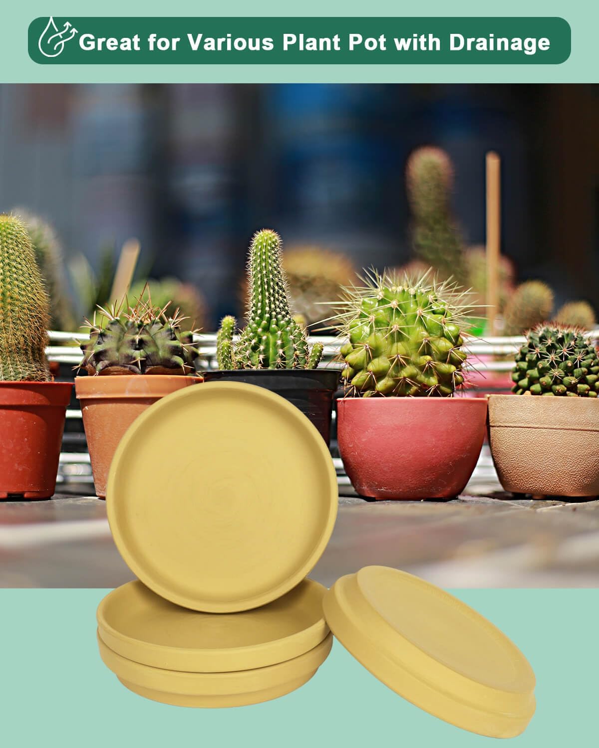 vensovo 8 Inch Yellow Terracotta Plant Saucer Pots Tray - 4 Pcs Round Planter Saucers for Indoor & Outdoor Plants, Large Clay Trays Perfect for 7 Inch 7.5 Inch 8 Inch Flower Pot