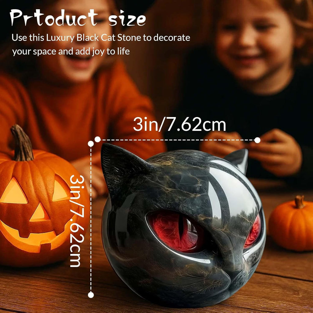Luxury Black Cat Stone Sculpture Handcrafted Marble Look Resin Statue with Amber Eyes Elegant Home Decor & Gift-Ready Art Piece Figurine Carved Healing Gifts for Cat Lovers (Red Eyes)