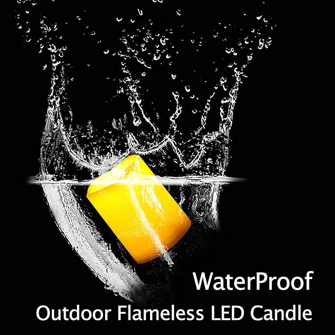 2 Waterproof Outdoor Battery Operated Flameless LED Pillar Candles with Timer Flickering Plastic Resin Electric Decorative Light for Lantern Patio Garden Home Decor Party Wedding Deco 3x4 Inch