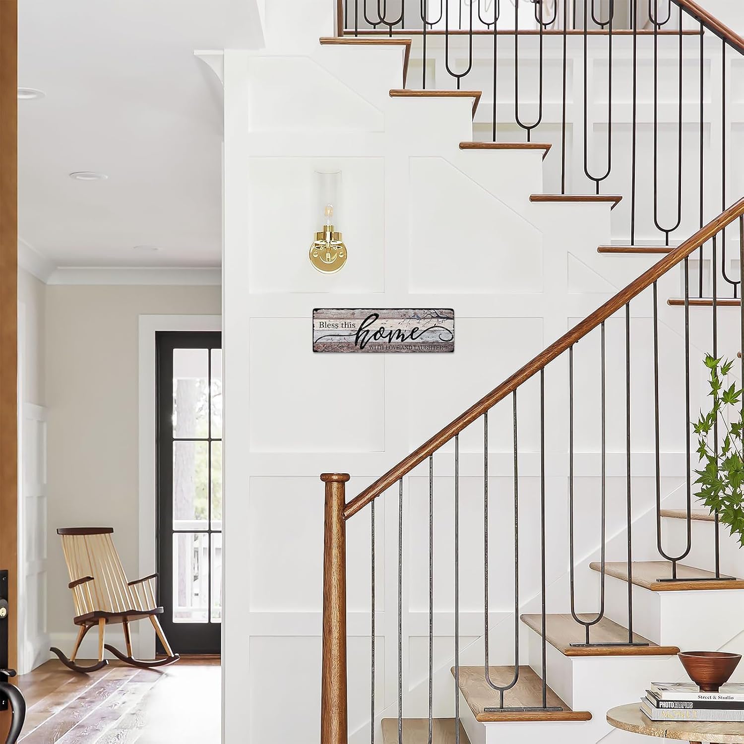 Home Sign Wall Decorations for Living Room Bless - This Home with Love and Laughter - Family Wall Decor Signs for Kitchen Bedroom Dining Room 16x5 Inches