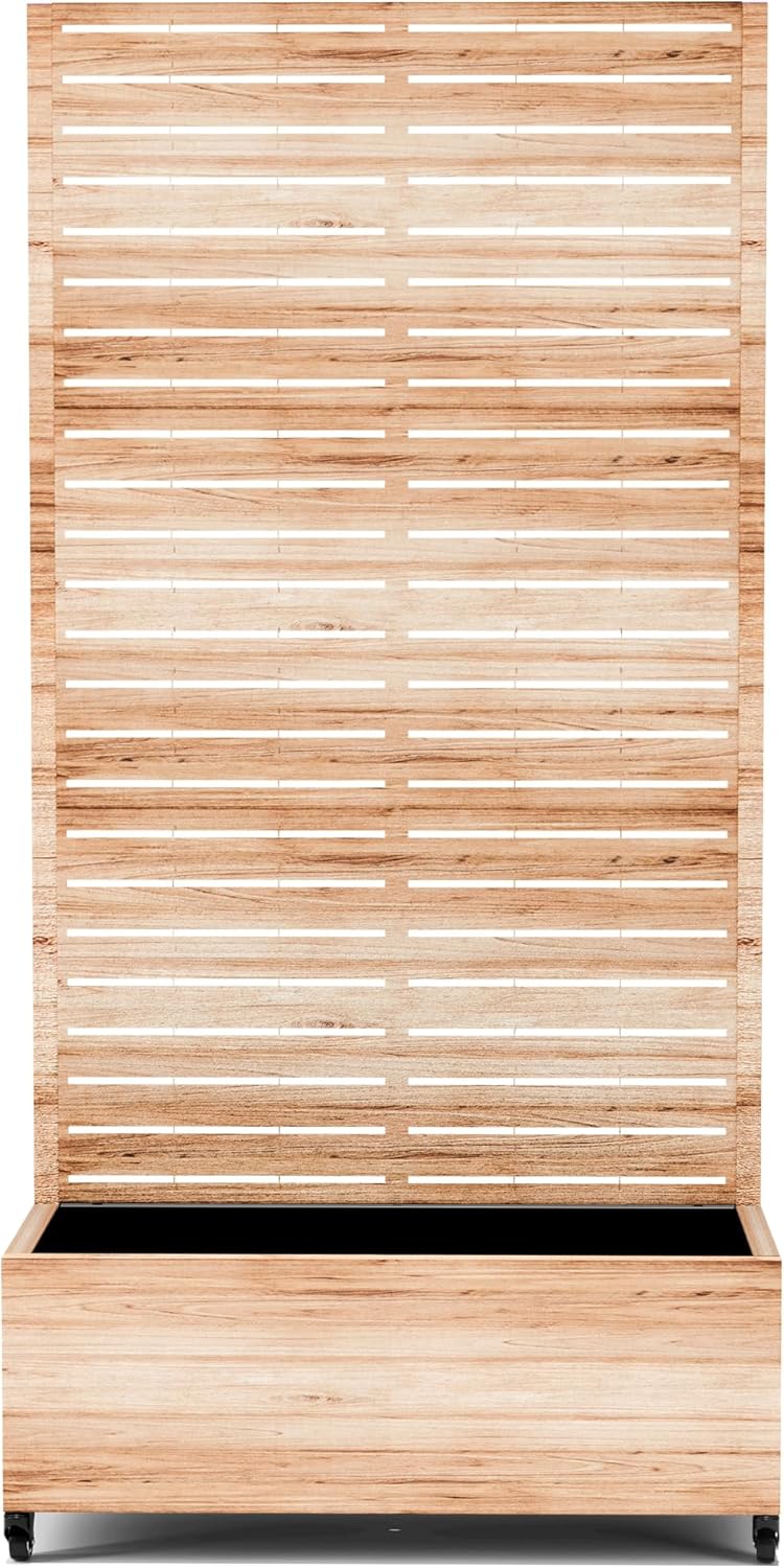 Raised Garden Bed with Trellis and Wheels,73"x35"x16" Metal Raised Garden Bed,Acacia Finish Metal Planter with Climbing Trellis for Vines & Vegetables