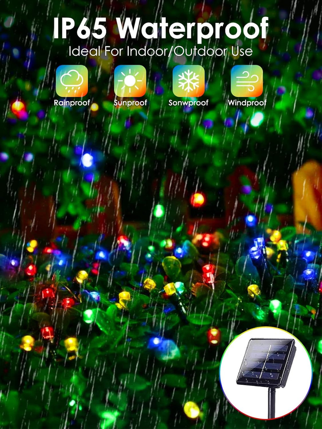 2pk Multi-Colored Solar Christmas Lights Outdoor Waterproof, 200 LED 66 FT Solar Powered LED String Lights Green Wire with 8 Modes, Solar Fairy Lights for Xmas Tree Party Wedding Garden Decorations