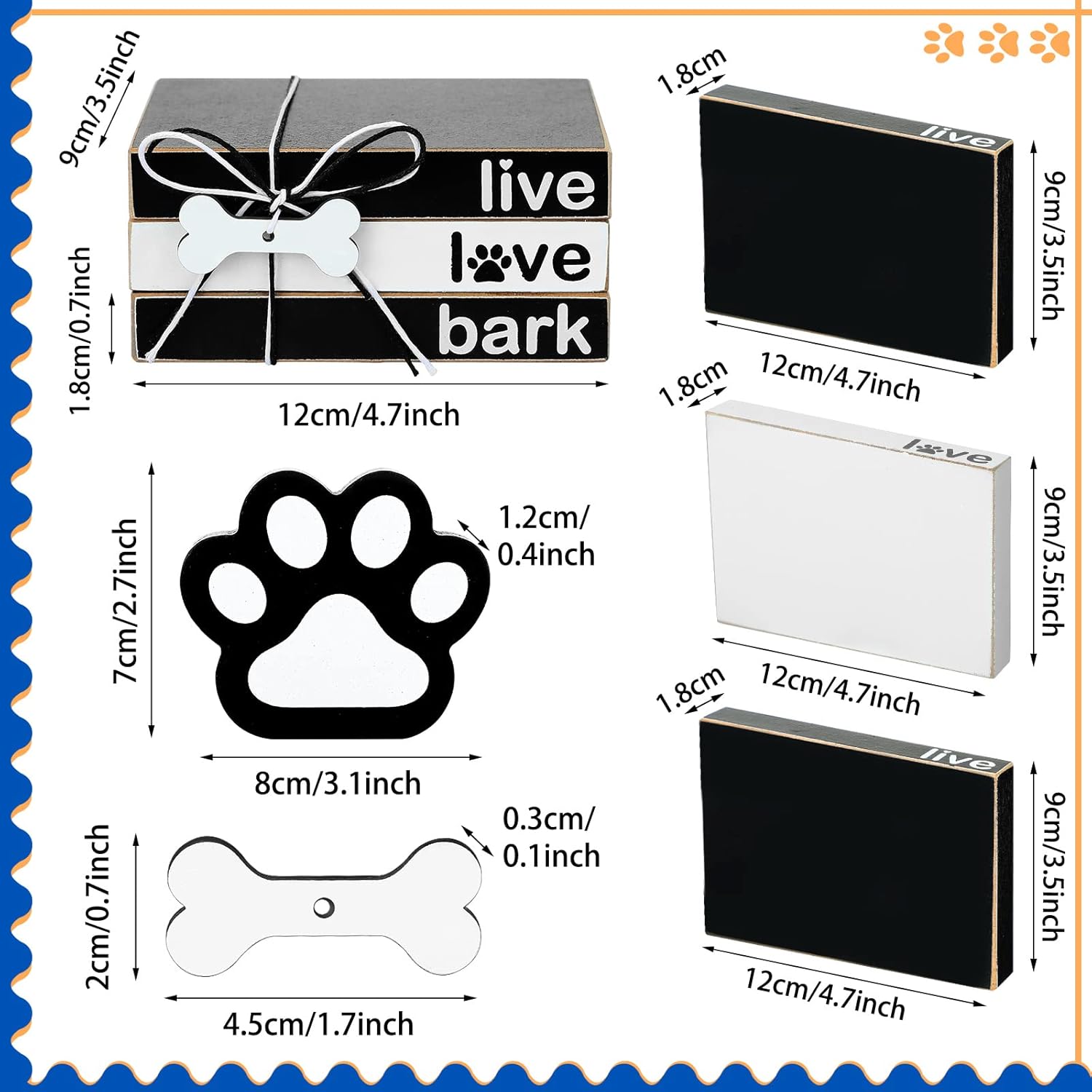 4 Pieces Dog Wooden Decor Dog Tiered Tray Decor Mini Wood Book Stacks Dog Decorative Books Wooden Book Rustic Farmhouse Decor Decorative with Tag for Tiered Tray Decor (Dog Paw)