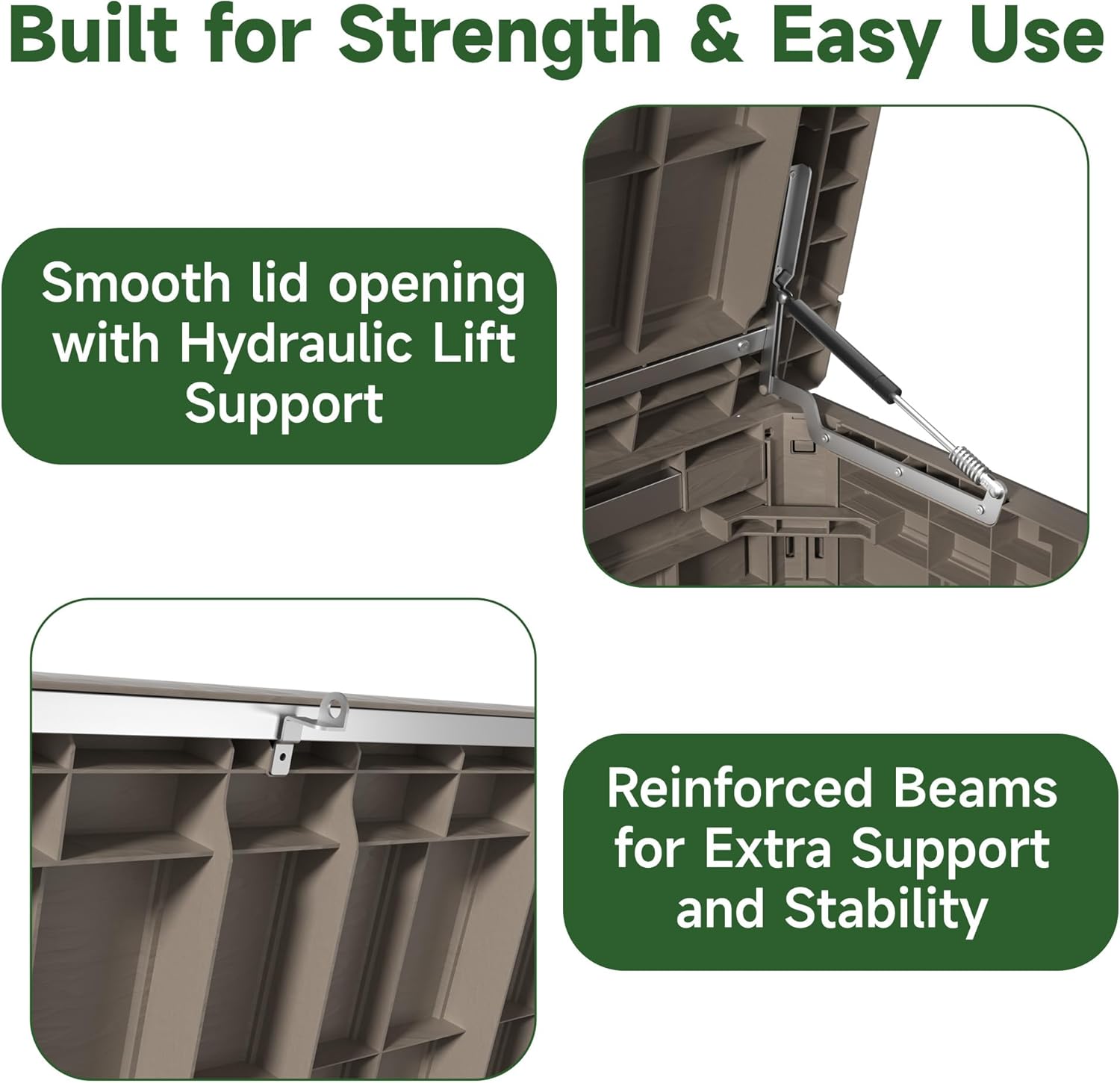 230 Gallon Outdoor Storage Box Waterproof, UV Resistant Resin Deck Box with Hydraulic Rod, Reinforced Stability for Patio, Garden, Striped Gray