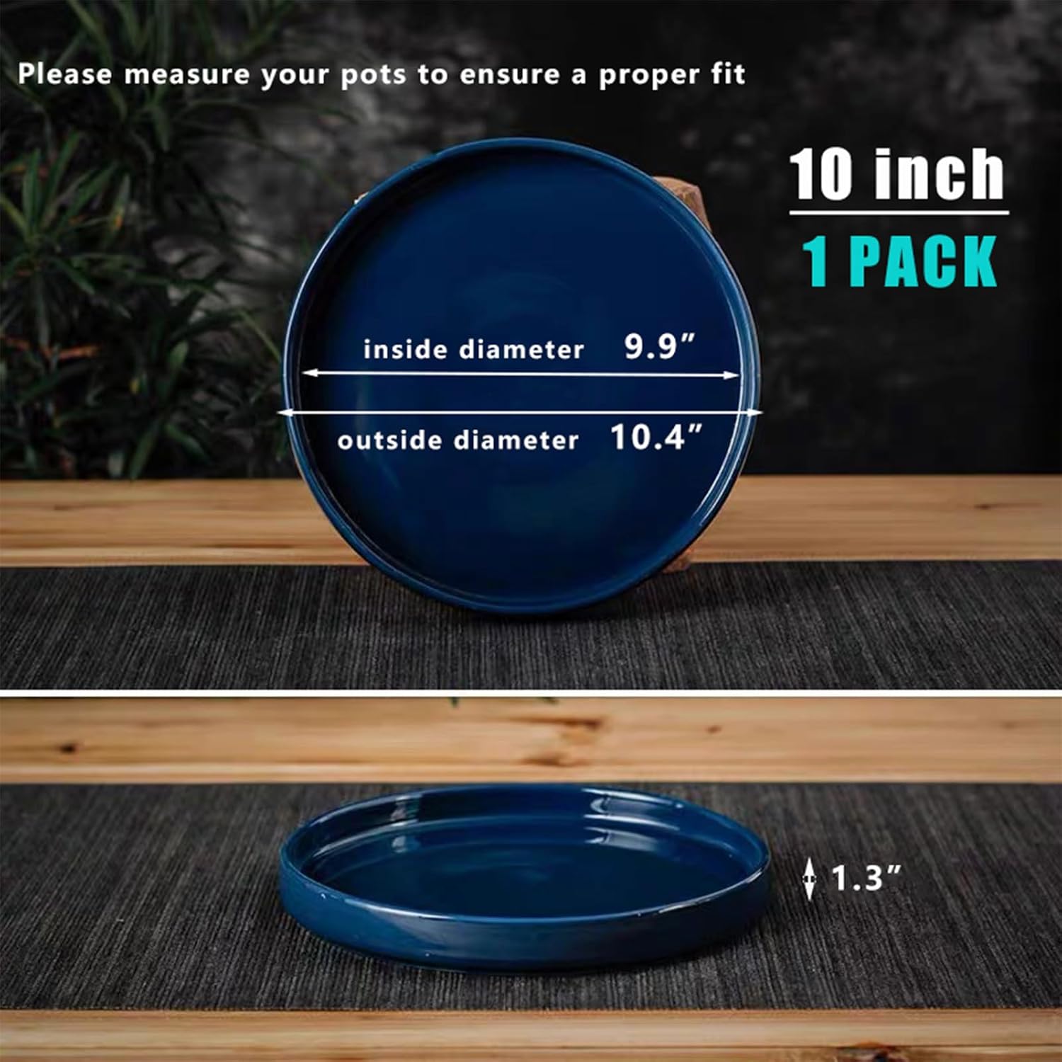 Ceramic Plant Saucer Pot Tray 10 Inch, Blue Planter Saucers 5 7 9 10 12 Inch for Indoors Outdoor, Flower Pot Saucers for Holding Water Drips and Soil