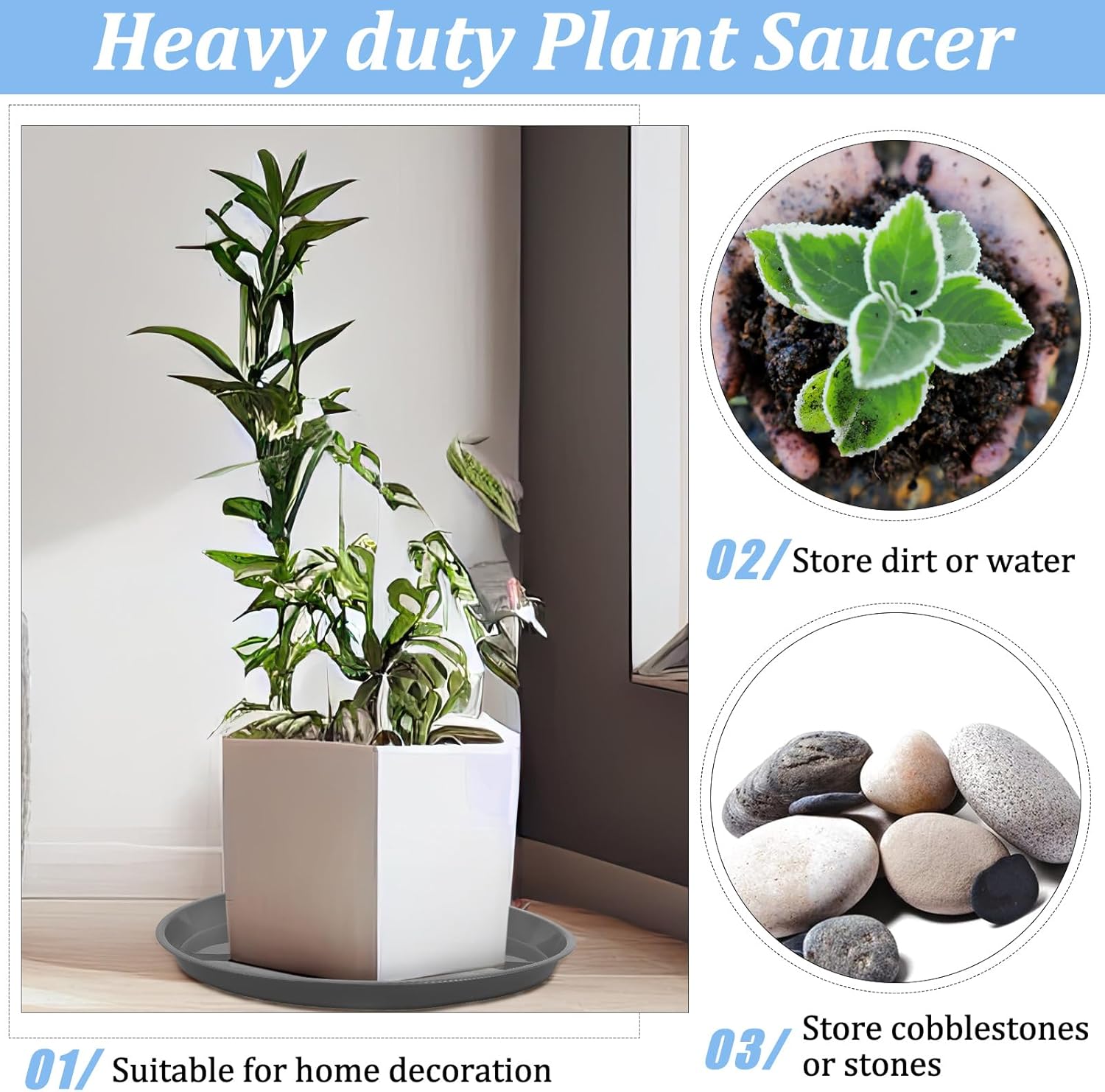 Eccliy 12 Pcs Plastic Plant Saucers Round Plant Tray Large Flower Pot Heavy Duty Planter Water Trays Thick Planter Drip Saucers for Indoors and Outdoors(20 Inch,Gray)