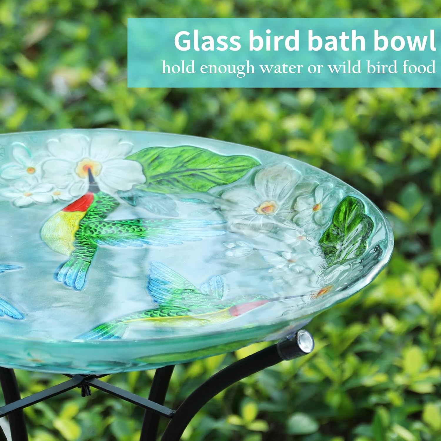 VCUTEKA 18" Outdoor Glass Birdbath with Sturdy Metal Stand for Lawn, Yard, or Garden Decor Bird Lovers Gift, Hummingbird Bird Bath Detachable, 22" Height