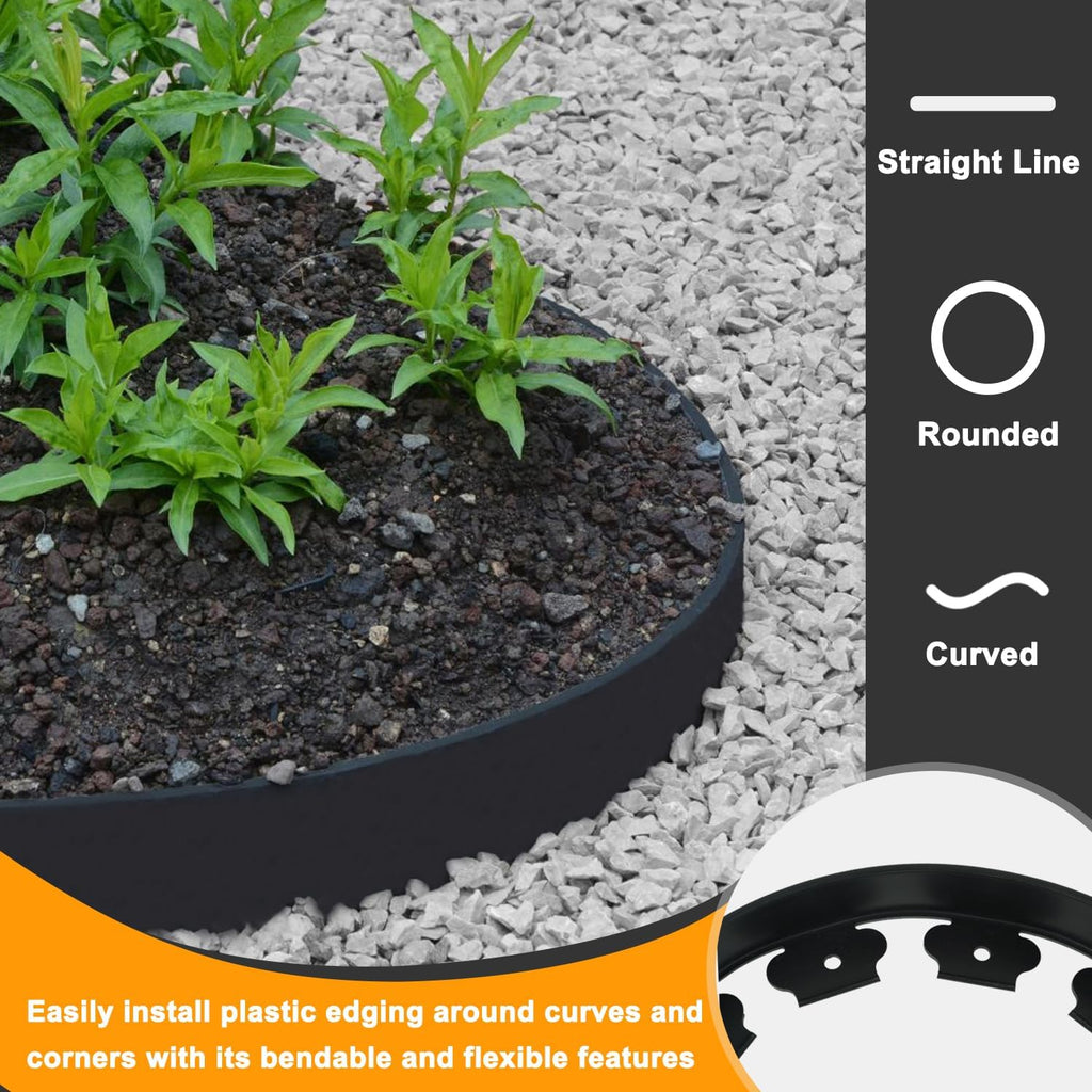 Hugeleaf Landscape Edging 2 Inch Tall, 40 Feet Garden Edging Border with 40Pcs Stakes,Lawn Border for Landscaping, Flower Beds(Black)