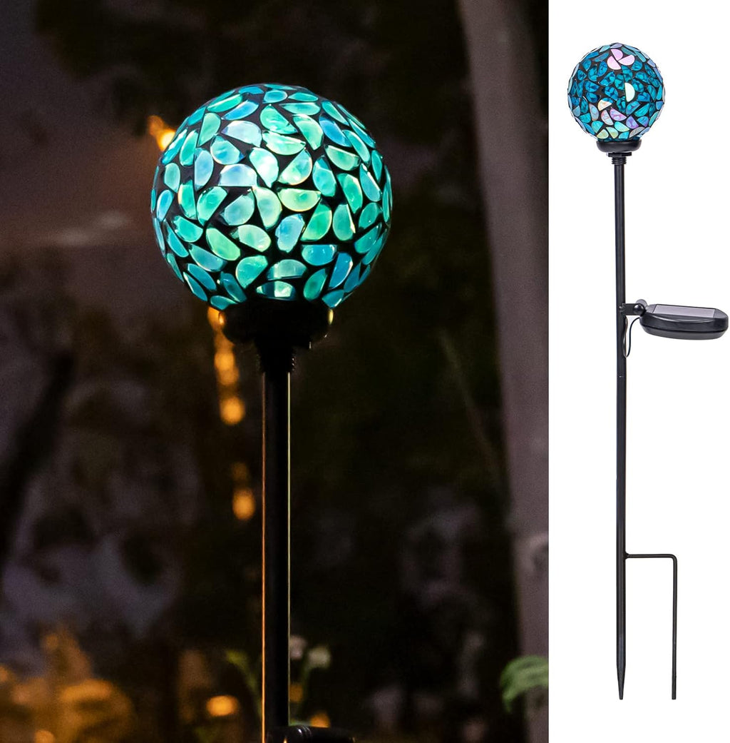 VCUTEKA Solar Lights Outdoor Decorative - Mosaic Solar Garden Light Waterpoof LED Pathway Stake Light for Landscape Lawn Patio Yard Decoration, Blue 1 Pack