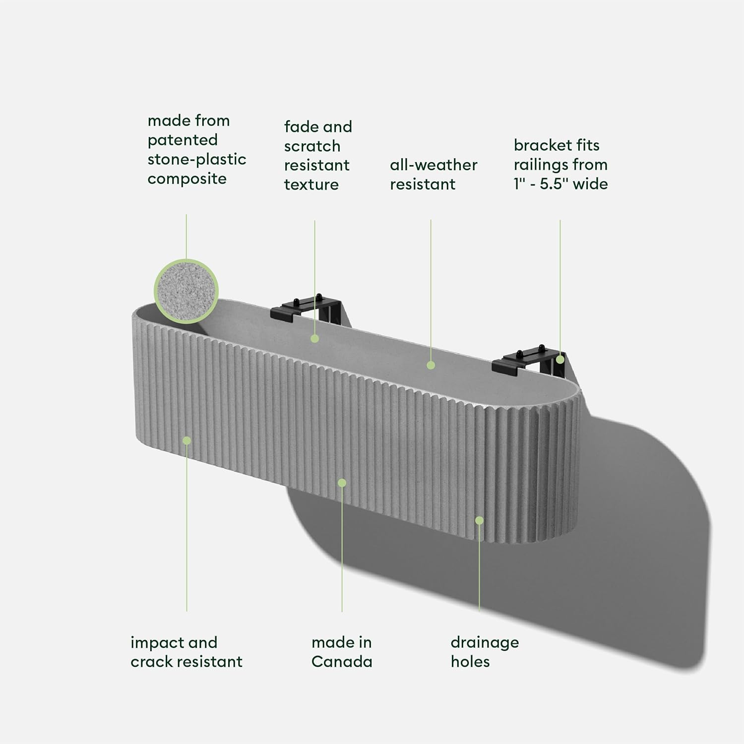 Veradek Demi Series Railing Planter - Hanging Planter Box for Windowsill/Balcony | Plastic-Stone Composite w/Railing Bracket | Modern Décor for Flowers