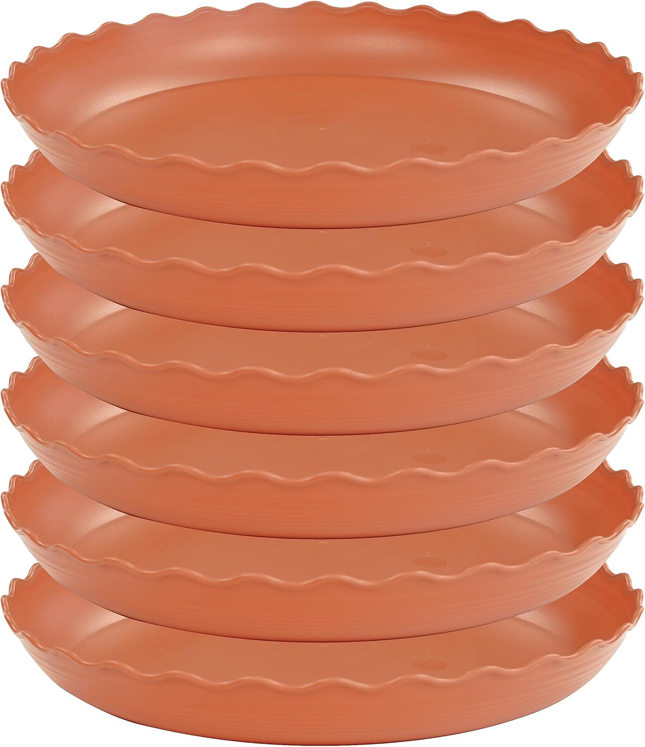 6 Pack Plant Saucer 10 inch, Heavy Duty Plastic Plant Saucers, Durable Plant Tray for Pots, Flower Saucers for Indoors, Plant Pot Saucers, Trays for Planter (Terracotta)