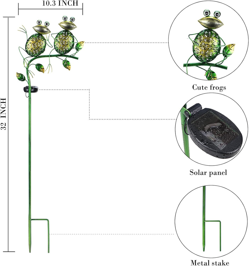 Afirst Solar Lights Outdoor Decorative Metal Sitting Frogs Hollow Out White LED Metal Waterproof Garden Stake Lights for Walkway Pathway Lawn Patio Yard Decorations