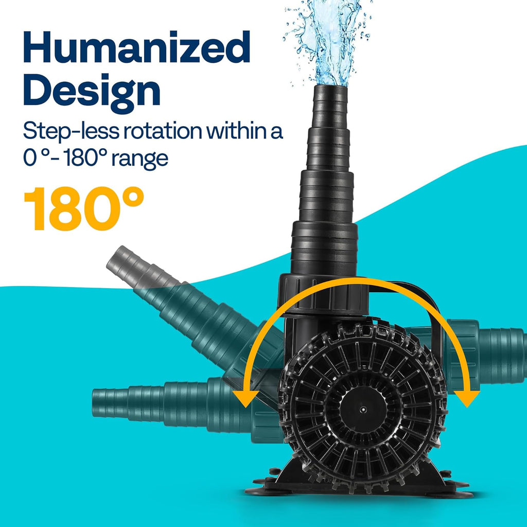 VIVOHOME 175W 3000GPH Submersible Water Pump with 180° Seamless Adjustable Nozzle and Barrier Bag for Koi Pond Waterfall Fountains Fish Tank