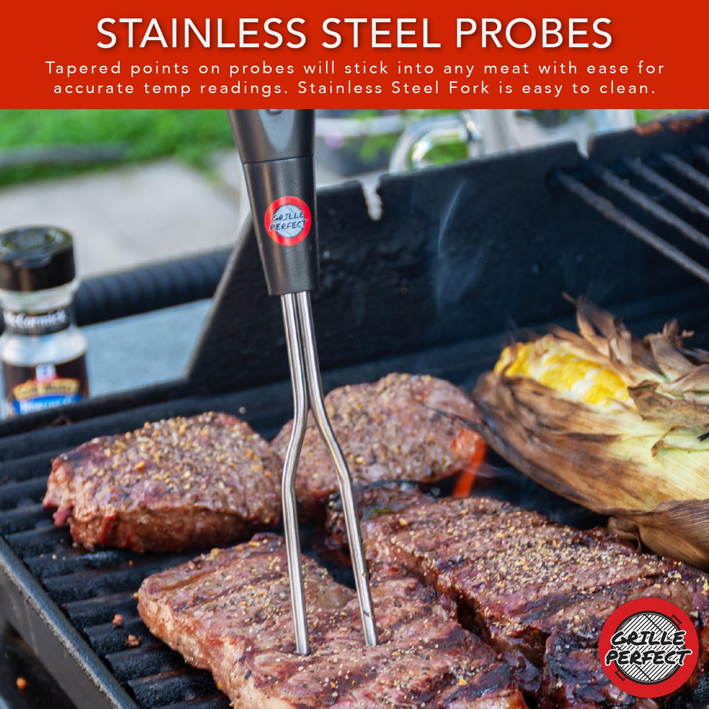 Digital Meat Thermometer Fork for Grilling and BBQ Fast Read Electronic Probes with Ready Alarm Quick Accurate Barbecue Temperature for Steak Chicken Hot Grilled Food