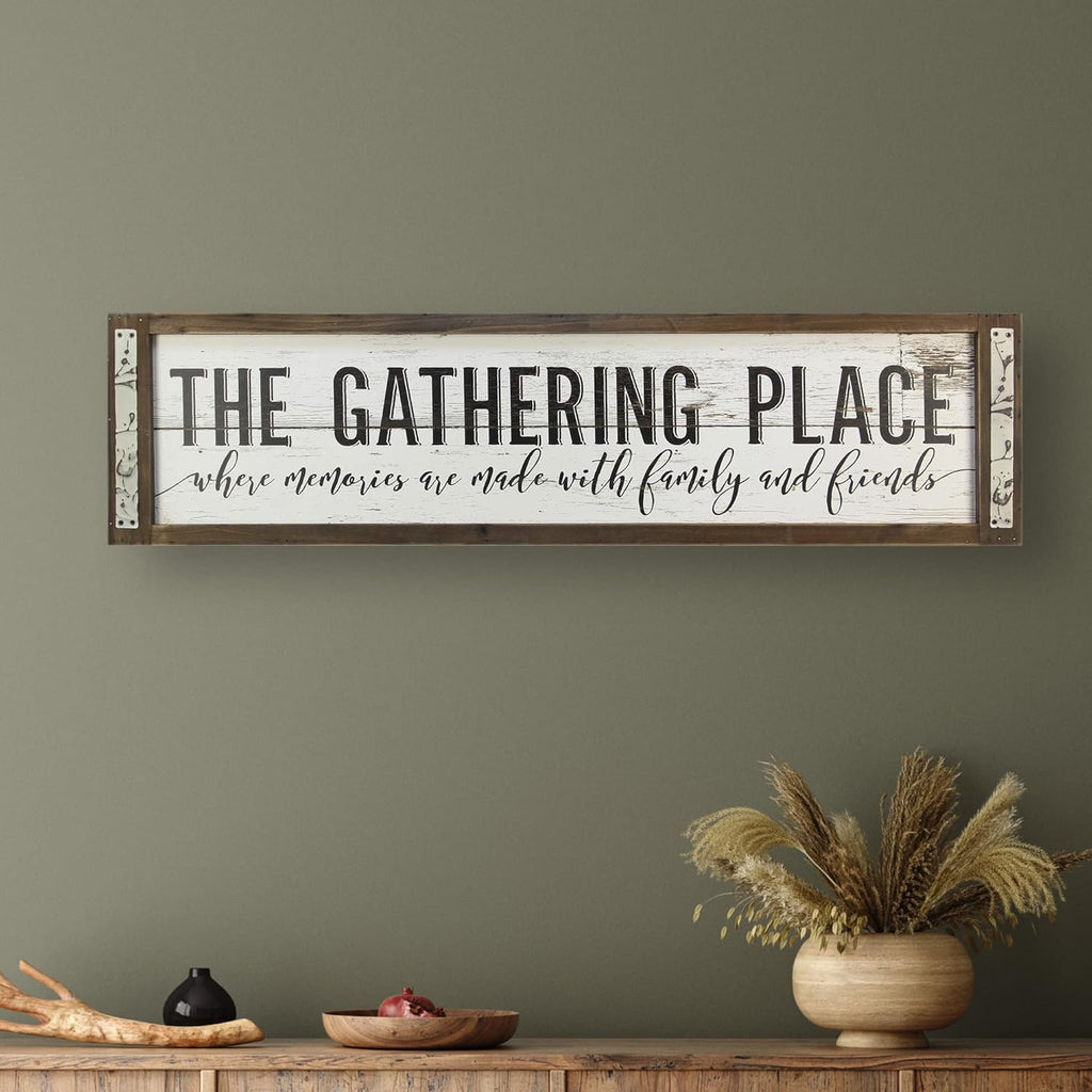 Young's Inc. The Gathering Place Rustic Home Decor - Living Room Wall Decor and Inviting Tabletop Decorations - Wood - 40” W x 1.5" D x 10” H