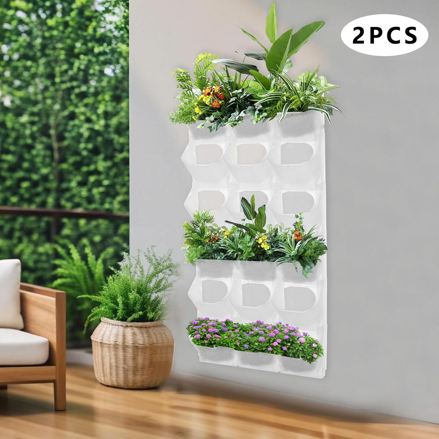 Wall Planter with 36 Pots, Vertical Garden Wall-Mounted Indoor & Outdoor Flower Pot Holder for Herbs, Vegetables, Succulents, Plastic Planter with Drainage Holes (White)