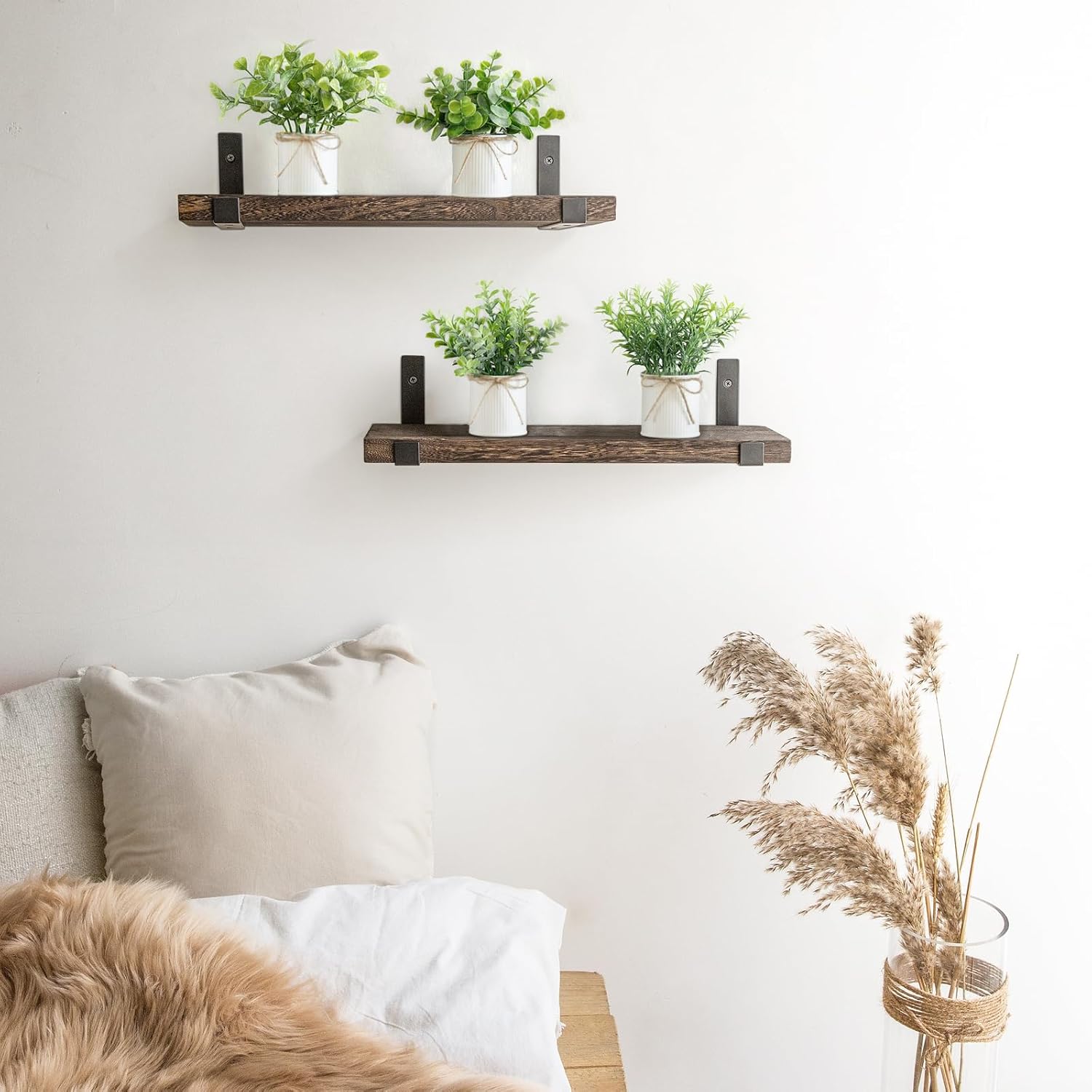 Mkono 4 Packs Small Fake Plants in Farmhouse Galvanized Pots Table Centerpiece Mini Potted Artificial Plants Faux Eucalyptus for Shelf Office Rustic Home Decor (White)