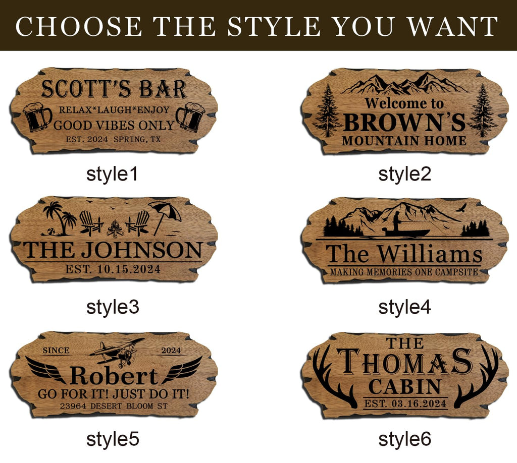 Personalized Cabin Sign - Rustic Wood Welcome Sign for Outdoor & Home Wall Decor - Customizable Farmhouse Decor, Backyard Sign & 3D Carving Wood Sign.3D carved decorative wooden plaques.