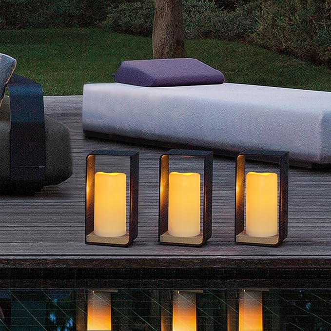 Waterproof Flameless Remote Control Candles 2PACK(D3''*H5.5'')Battery Operated Flickering LED Pillar Candle,plastic with 10-Key 24Hours Timer for Outdoor/Indoor Party Garden Lanterns Porch Ivory