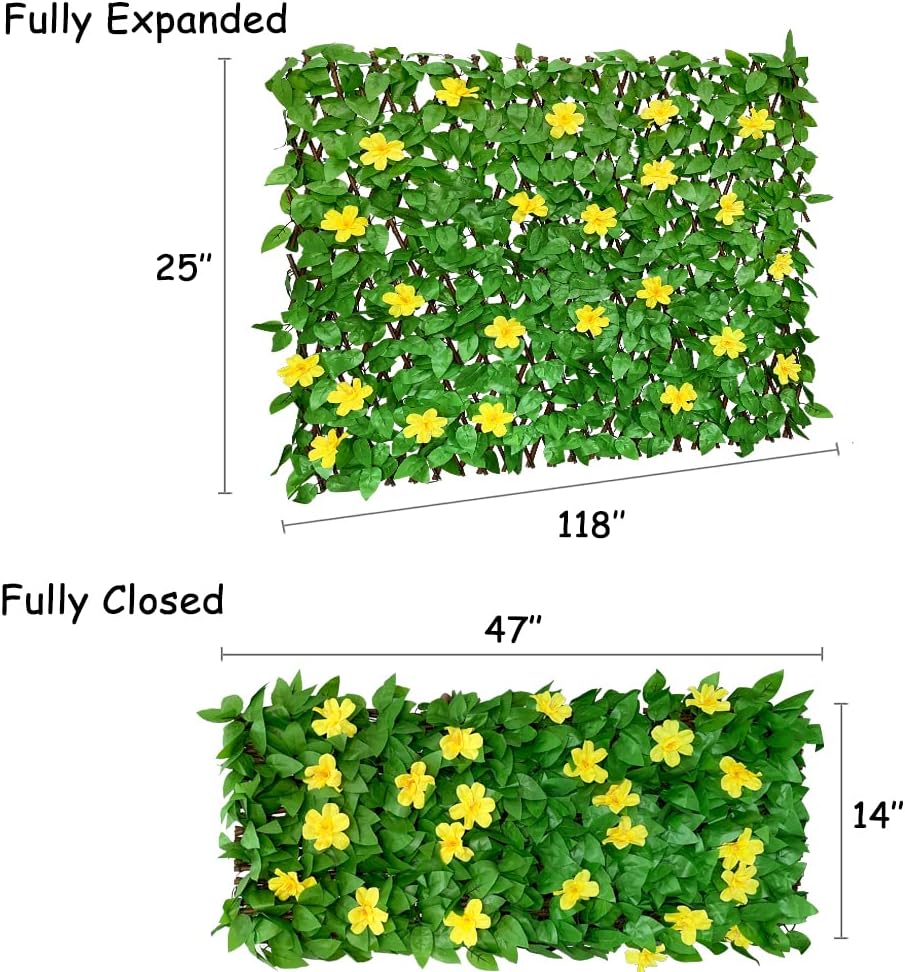Expandable Fence Privacy Screen for Balcony Patio Outdoor,Decorative Faux Ivy Fencing Panel,Artificial Hedges (Single Sided Leaves)
