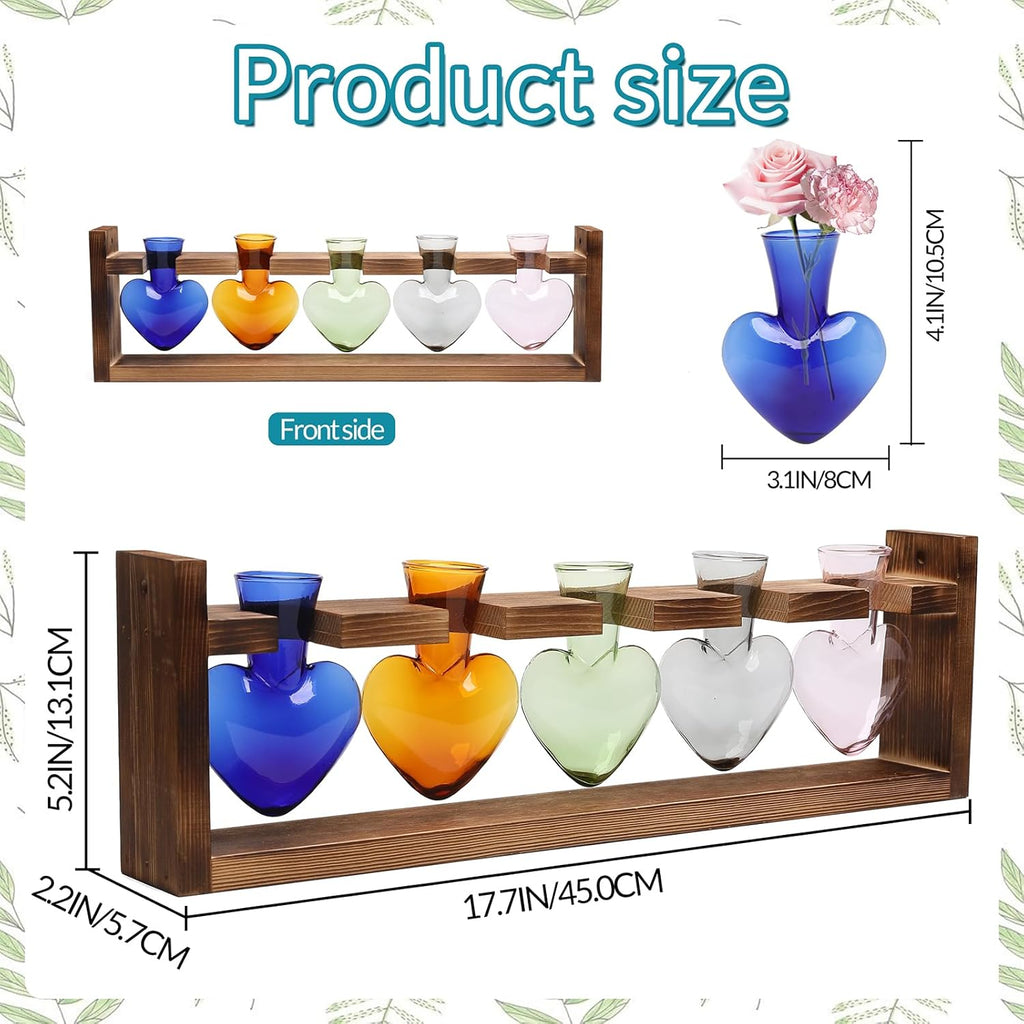 Plant Terrarium Hanging Propagation Stations Gift for Women Plant Lover air Plant Holder with Wooden Stand Heart Glass
