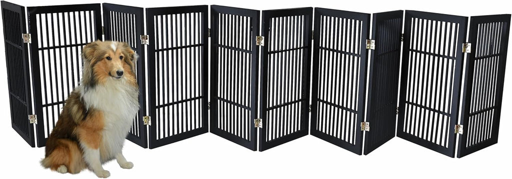 Pet Dog Gate Strong and Durable Freestanding Folding Acacia Hardwood Portable Wooden Fence Indoors or Outdoors by Urnporium (Black Pet Gate, 10 Panel 30" Tall)