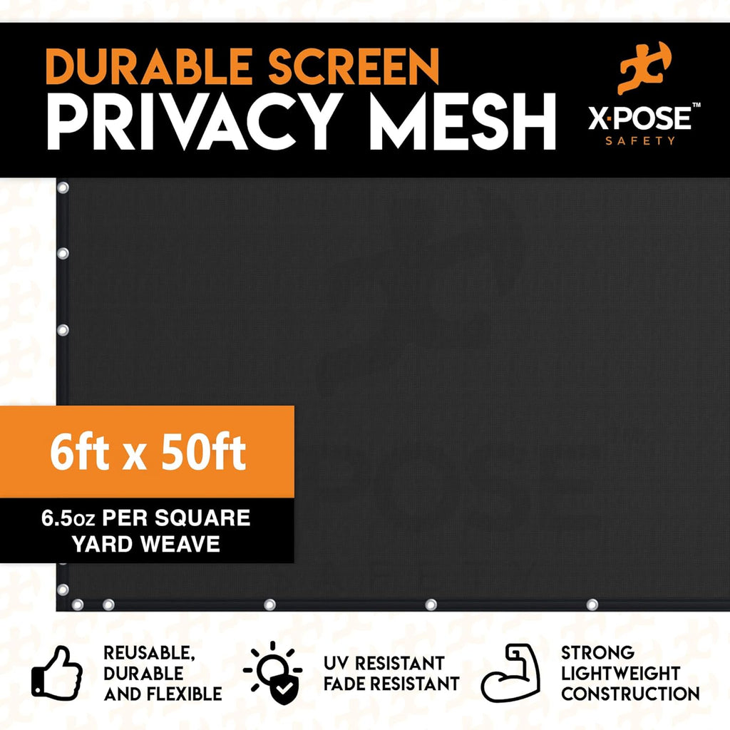 Xpose Safety Privacy Fence Screen 6’ x 50’ – Heavy Duty Black Mesh with 90% Visibility Block, UV Protection – Includes Cable Ties – for Garden, Yard, Nursery, Kennel, Dog Run, Greenhouse
