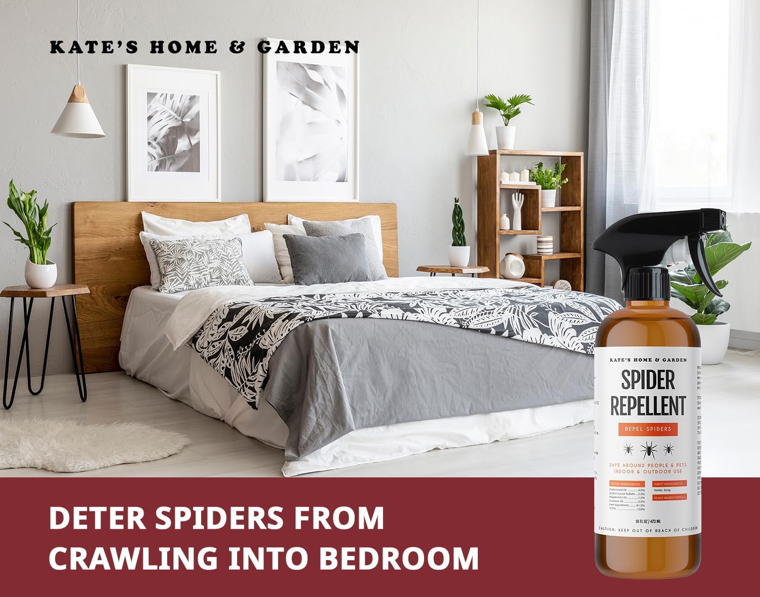 Kate's Home & Garden Spider Repellent Indoor. All Natural Peppermint Oil Spray for Spiders & Outdoor (16oz, Non Toxic Pesticide & Insecticide, Pet Safe)