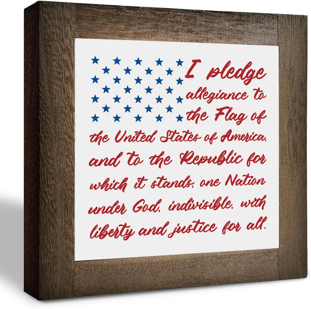 Patriotic Wood Plaque Sign, I Pledge Allegiance to the Flag of United States of America, Box Wood Plaques Desk Décor, American Flag Wooden Sign, 4th of July Decoration, Independence Day Decor B