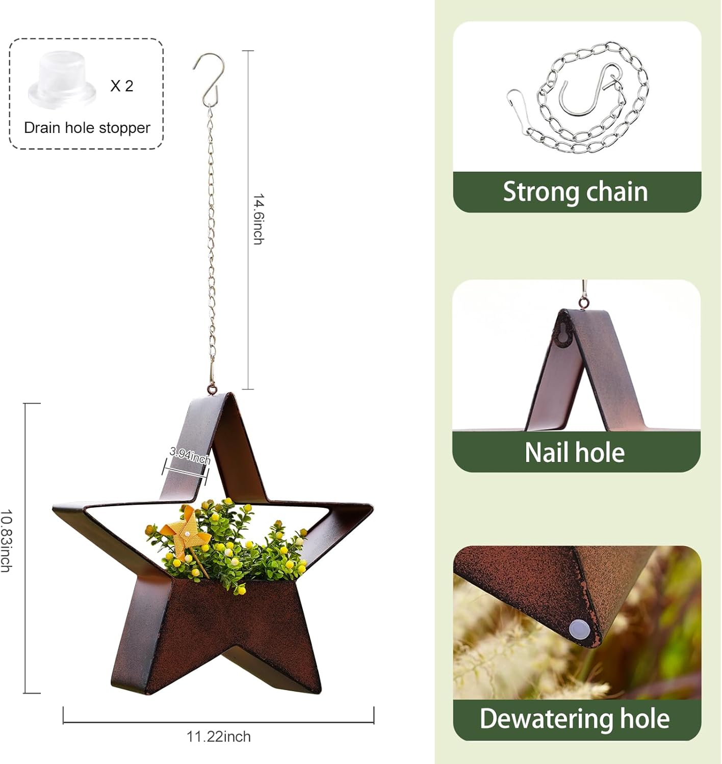 Metal Hanging Planters for Indoor & Outdoor Plants - Star Shaped Planters for Wall or Window,Garden Patio or Indoor Decor for Women(Cooper)