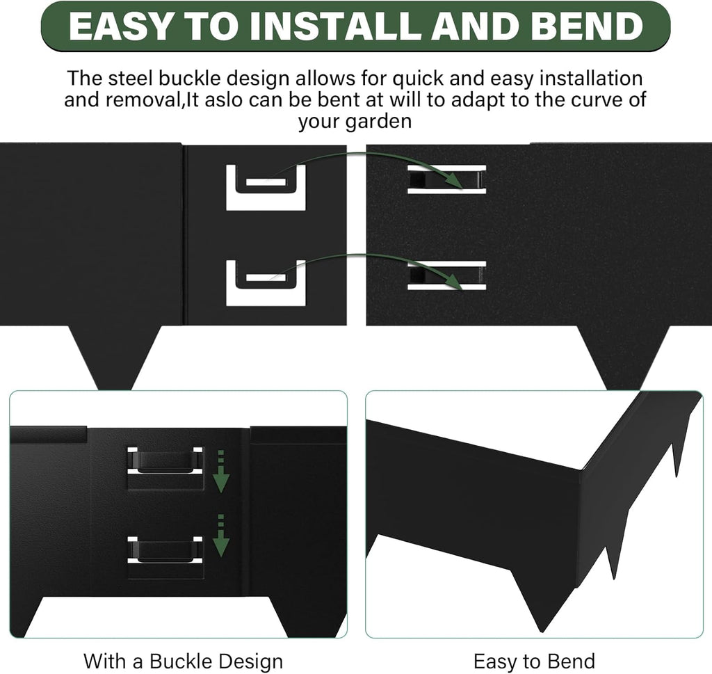 Black Steel Landscape Edging - 6 Pack, 40" L x 10" H Each (20ft Total), Bendable Metal Edging for Yard, Garden, Lawn