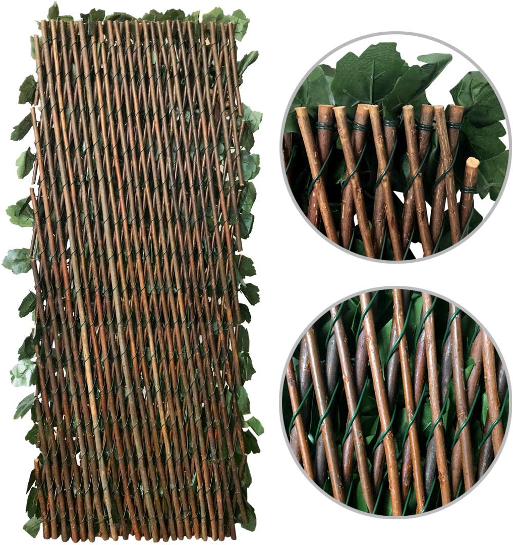 Expandable Fence Privacy Screen for Balcony Patio Outdoor,Decorative Faux Ivy Fencing Panel,Artificial Hedges (Single Sided Leaves)……