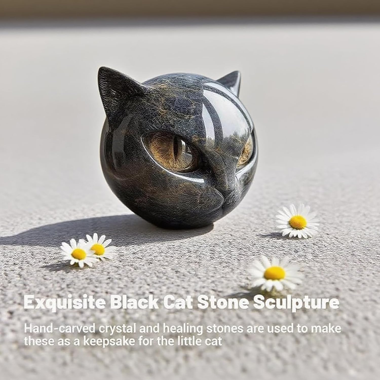 Luxury Black Cat Stone Sculpture – Elegant Home Décor & Gift-Ready Art Piece, Hand-Carved Crystals and Healing Stones Carved, for Cat Lovers (1*pcs)