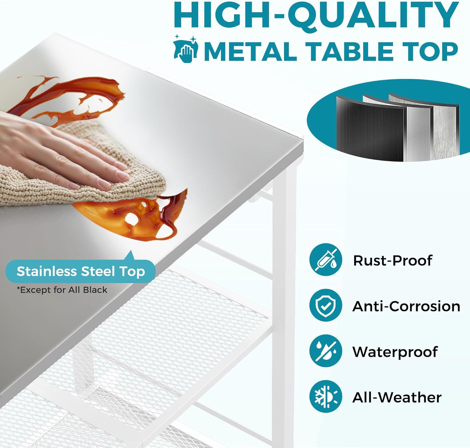 Ciokea Folding Outdoor Grill Cart with Wheels, 3-Shelf Grill Table with 27x18 in Stainless Steel Top, Rolling Pizza Oven Stand, Metal Portable Cart for BBQ Patio Camping (White)