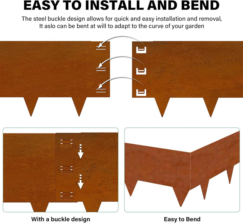 Cor-Ten Steel Landscape Edging 12 Inch,20Ft 6-Pack Rust-Resistant Metal Landscape Edging,Steel Edging for Landscaping,Yard,Garden,Lawn