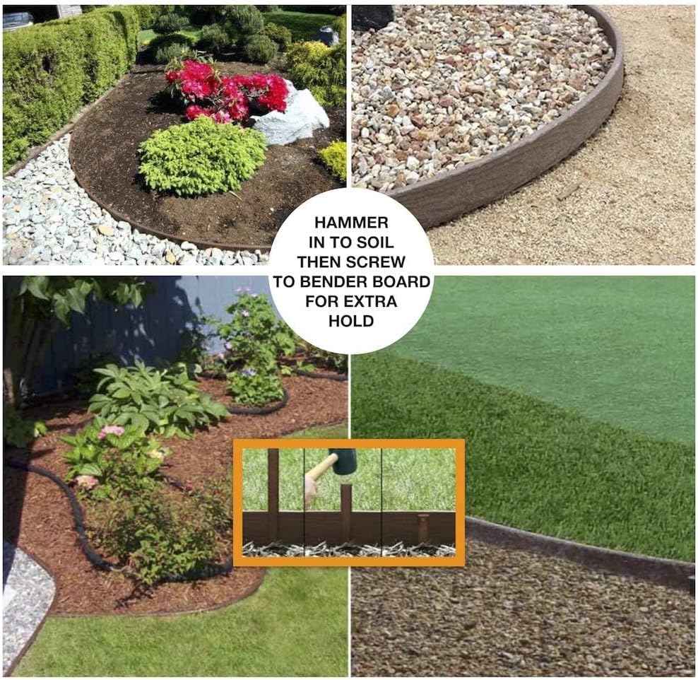 USA Made - Heavy Duty Landscape Edging, Garden Planter & Pathway Bender Board Edge Border Kit - Thick Terrace Board 3.3" H x 16'ft L - Includes 4 Stakes