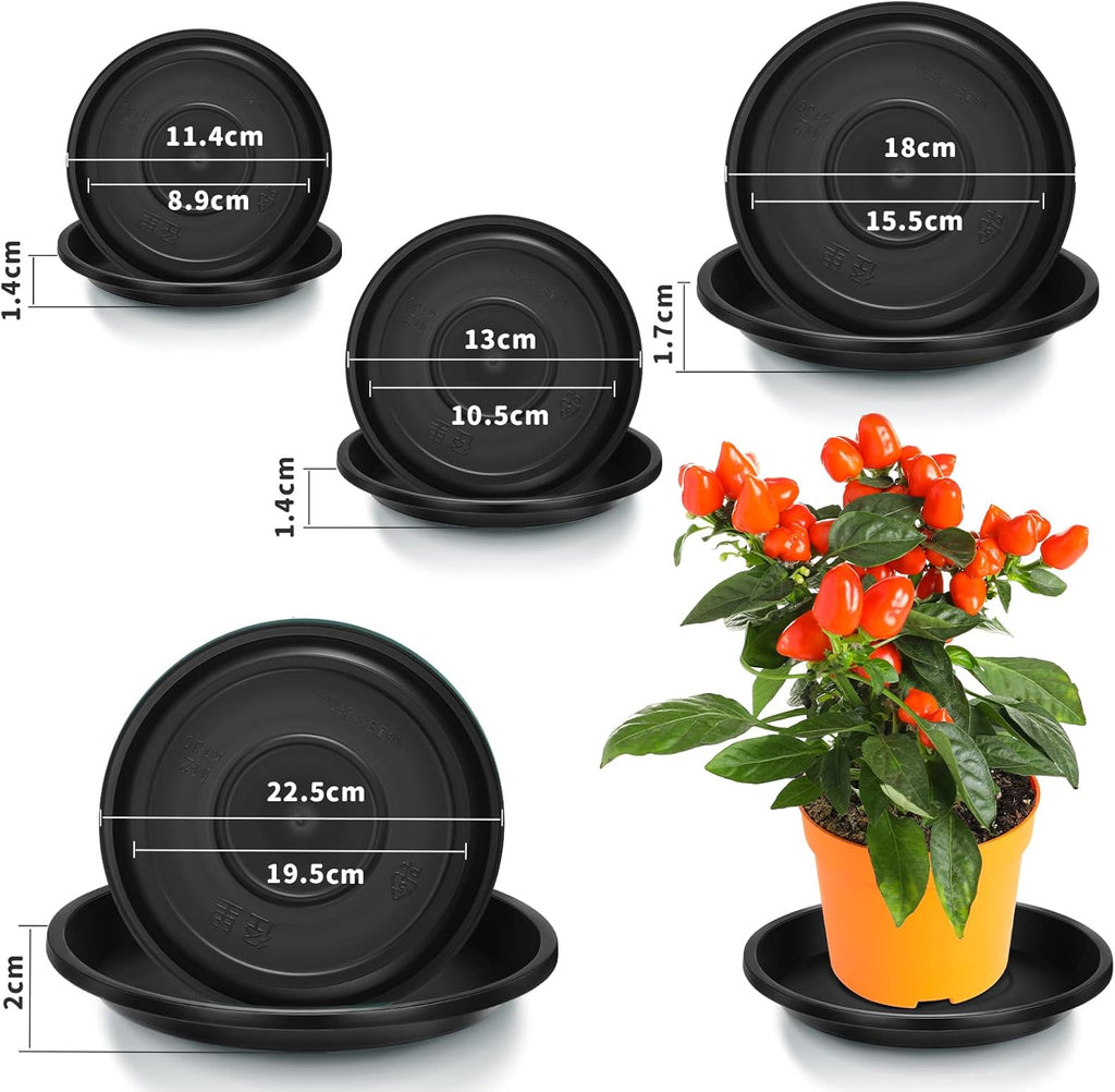 16 Pack Plastic Plant Saucer Black Pot Saucers Round Water Tray Thick Drip Trays for Potted Flower Pan Plant Drainage for Indoor Outdoor Garden, 4 Inch, 6 Inch, 8 Inch, 10 Inch