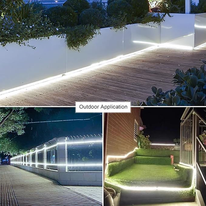 Outdoor LED Strip Lights,AC110V 65.6FT/20M LED Light Strip White,IP65 Waterproof 6500K Flexible LED Rope Lights for Patio Backyard Garden Kitchen Lighting(65.6FT, White)