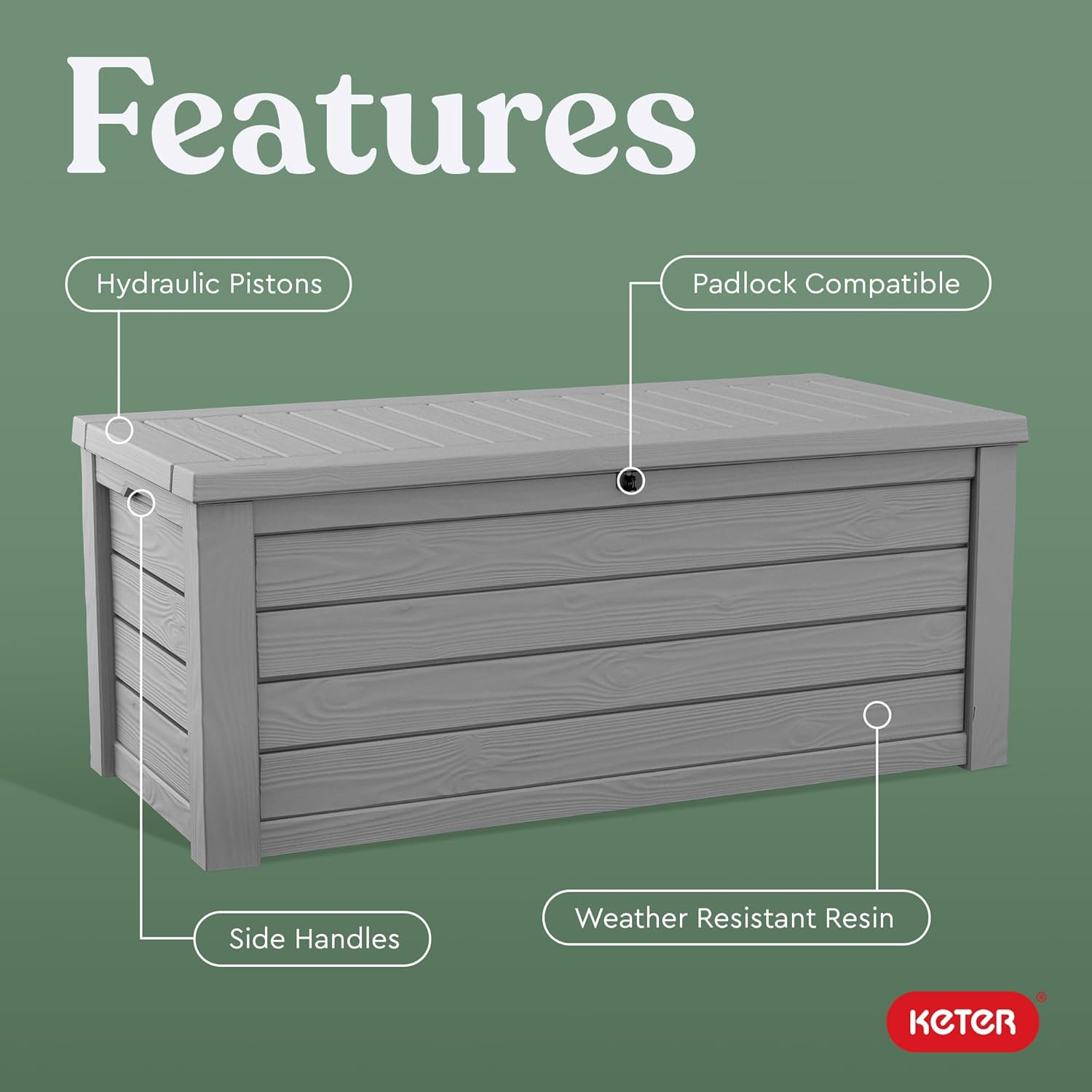 Keter Westwood 150 Gallon Resin Large Outdoor Storage Box for Patio Furniture, Outdoor Cushions, Garden Tools and Pool Floats, Light Grey