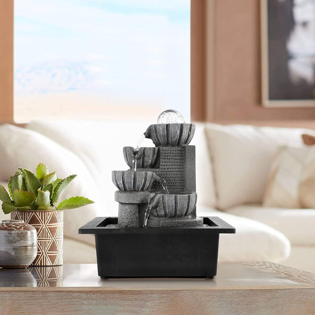 Dyna-Living Water Fountains Indoor Tabletop Water Fountain with LED Rolling Ball Feng Shui Waterfall Fountain for Modern Home Decor Office Living Room Decoration