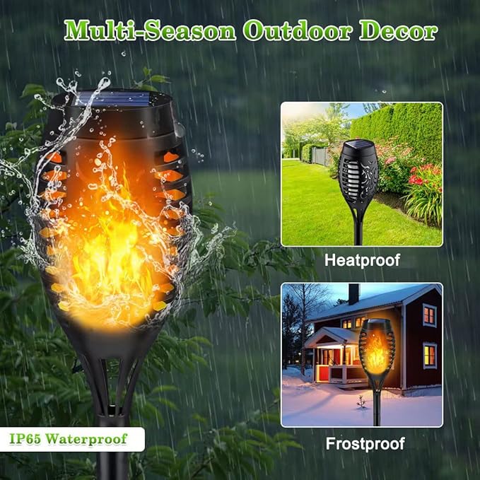 Outdoor Solar Lights, 12Pack Solar Torch Light with Flickering Flame, Garden Lights Waterproof for Outdoor Decor, Tiki Torches for Outside, Luces Solares para Exteriores Pathway Yard Garden Decor