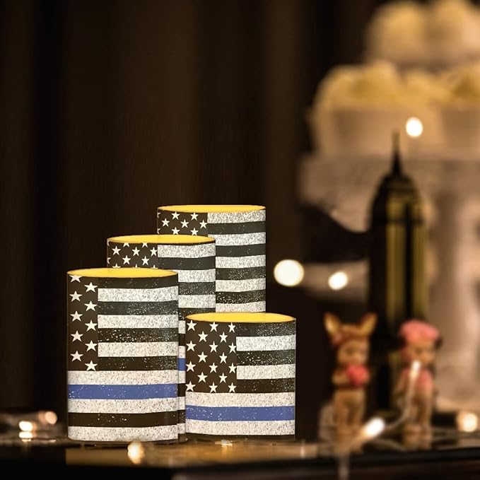 Flameless LED Candles Electric Candles with Remote Timer Control Long Lasting Tealights Fake Candles Set of 4, for Independence Day Party Decoration for July Fourth, American Flag Blue
