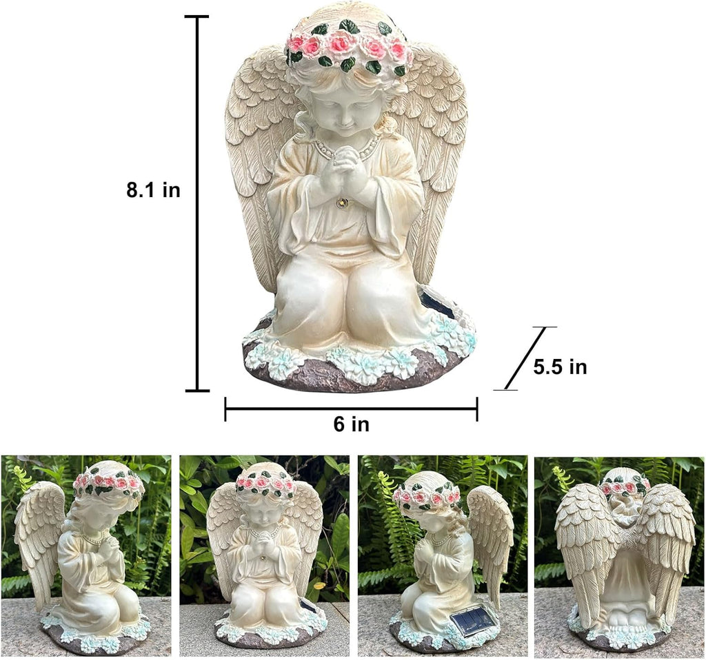 YODY Solar Garden Statues Outdoor Decor- Yard Decorations for Patio, Balcony, Backyard, Lawn Ornaments - Angel Figurines with LED Light- Unique Birthday House Warming Gifts for Women, Mom, Grandma