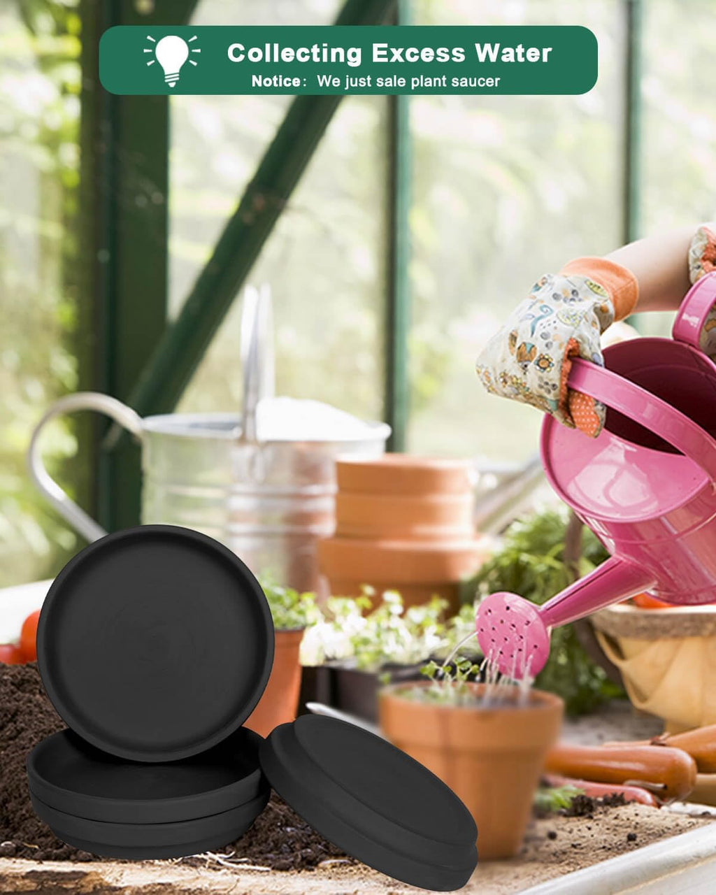 vensovo 8 Inch Black Terracotta Plant Saucer Pots Tray - 4 Pcs Round Planter Saucers for Indoor & Outdoor Plants, Large Clay Trays Perfect for 7 Inch 7.5 Inch 8 Inch Flower Pot