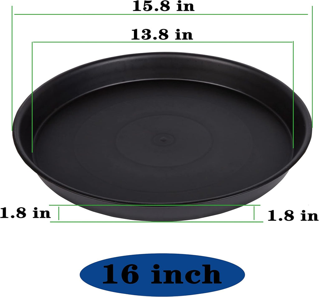 4 Pack of 16 inch Plant Saucer (13.5" Base), Heavy Duty Plastic Plant Tray for Pots, Flower Water Trays for Indoors, Bird Bath Bowls, Plant Drip Saucers for Planter 14"/15"/16" (Black)