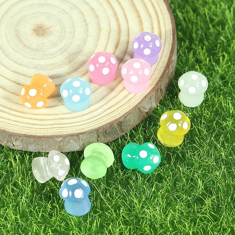 X Hot Popcorn Mini Resin Glow in The Dark Tiny Mushrooms Luminous Mushrooms Decor for Fairy Garden Decoration DIY Craft Micro Landscape 100PCS