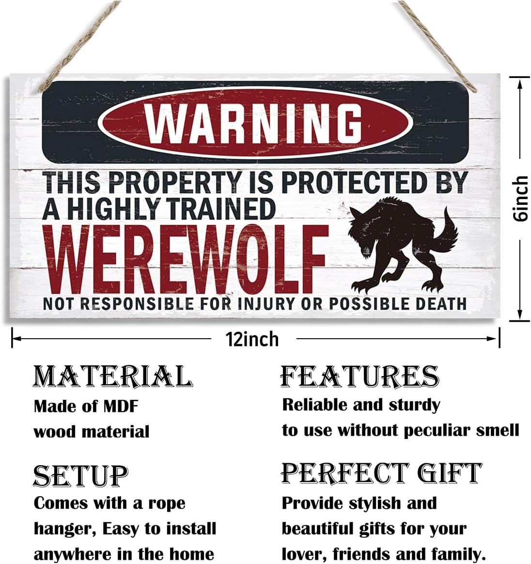 Warning Sign, Werewolf Warning Wood Plaque Sign, Funny Door Signs, Decorative Wood Hanging Suspension Plaque, Farmhouse Wooden Wall Decor, Outdoor Hanging Wooden Signs